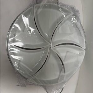 Porcelain White Divided Serving Platter with a chrome rack (NWT).
